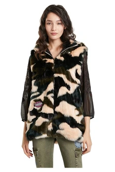 Bezrękawnik damski Desigual Ju futerko moro z kapturem