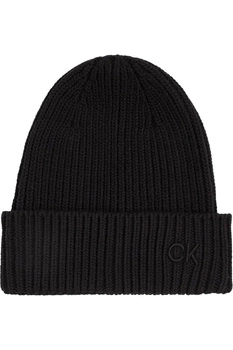 Czapka damska Calvin Klein Embroidery Cotton Rib zimowa beanie czarna