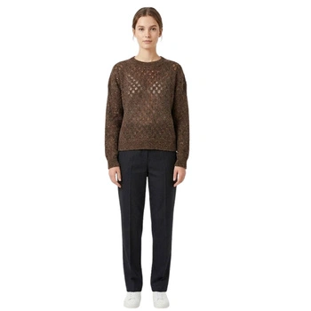 Sweter damski Artlove Jody brązowy ażurowy z wełną r. M