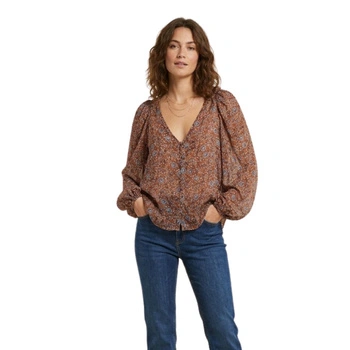 Bluzka damska Naf Naf Euit C1 przezroczysta przewiewna wzorzysta w kwiaty