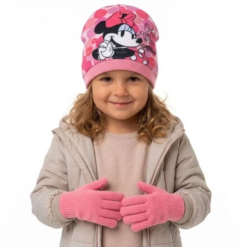 Komplet czapka rękawiczki Disney Myszka Minnie zimowa różowy dla dziewczynki r. 52