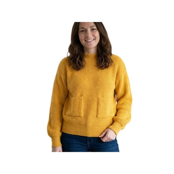 Sweter damski Naf Naf Zelia żółty z kieszeniami r. S