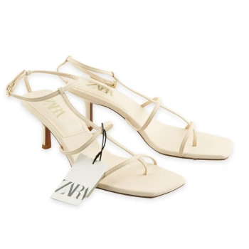 Sandały damskie ZARA szpilki jasno beżowe