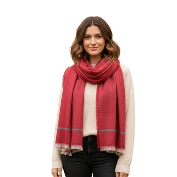 Szalik damski Eagle Products kaszmirowy wełniay czerwonyz frędzlami