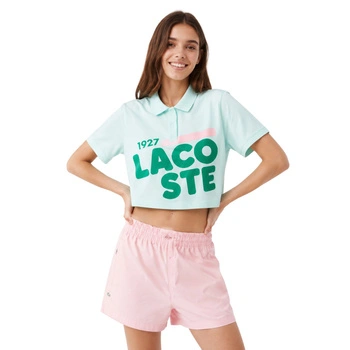 Koszulka damska Lacoste Loose Fit Printed polówka klasyczna crop top miętowa r. XS