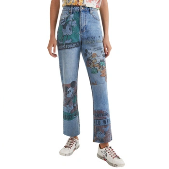 Spodnie damskie Desigual jeansy z nadrukiem Mickey Mouse