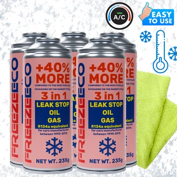 Zestaw FreezeEco 5x zamiennik R134a 3 w 1 czynnik do klimatyzacji z olejem i uszczelniaczem + Mikrofibra