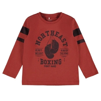 Koszulka chłopięca Name It Noel z długim rękawem bawełniana czerwona