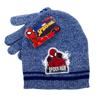 Komplet czapka rękawiczki Marvel Spiderman dla chłopca zimowy niebieska
