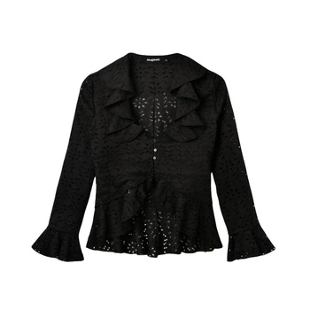 Bluzka damska Desigual Lorna elegancka ażurowa czarna