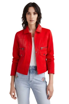 Kurtka damska Desigual Primavera z eko skóry czerwona