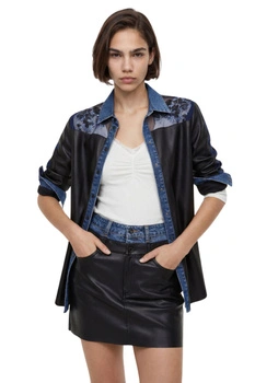 Spódnica damska Desigual Marie Cuire z imitacji skóry i jeansu