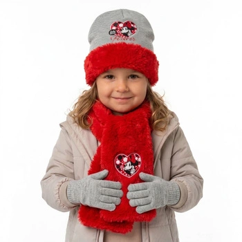 Komplet Disney Myszka Minnie czapka szalik rękawiczki dla dziewczynki czerwony r. 52