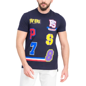 Koszulka męska Plein Sport bawełniana granatowa z printem