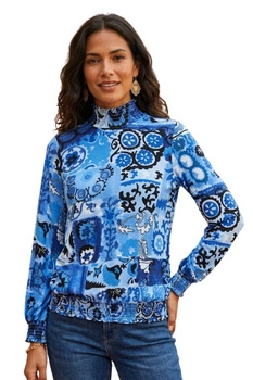 Bluzka damska Desigual Pauline wzorzysta niebieska r. S