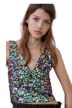 Bluzka damska Zara top czarny z cekinami r. XS