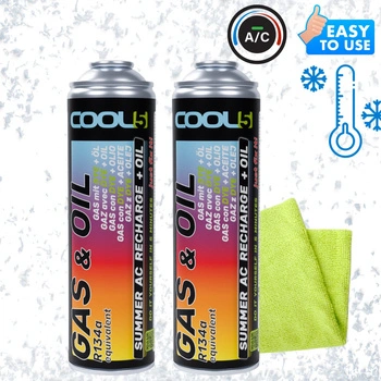 Zestaw czynnik do klimatyzacji 2x 2 w 1 do klimatyzacji Cool5 zamiennik R134a + Mikrofibra
