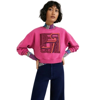 Bluza damska Desigual krótka z haftami fuksjowa