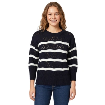 Sweter damskie Naf Naf Marina ażurowa w paski rękawe 3/4