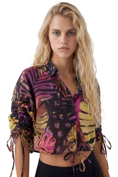 Bluzka damska Desigual Negro krótka wzorzysta