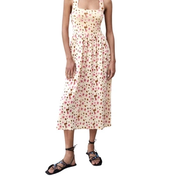 Sukienka damska Zara midi letnie beżowa w kwiaty r. S