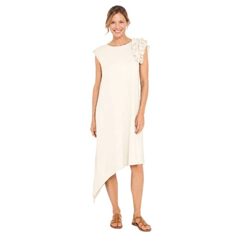 Sukienka damska Sarah Pacini z falbaną bawełniana ecru r. one size