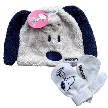 Komplet czapka rękawiczki Peanuts Snoopy zimowy piesek granatowy