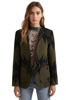 Marynarka damska Desigual Ikat narzutka wełniana oliwkowa