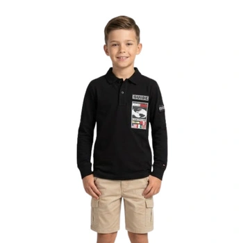 Koszulka chłopięca Tommy Hilfiger czarna polo z kołnierzykiem