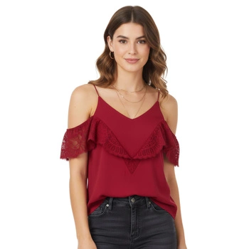 Bluzka damska Liu Jo na ramiączkach z koronką bordowa