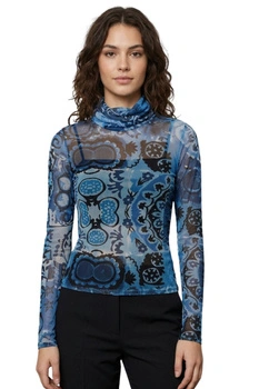 Bluzka damska Desigual Fiona siateczka dopasowana niebieska r. M