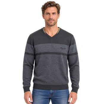 Sweter męski French Denim granatowy dekolt V r. XL