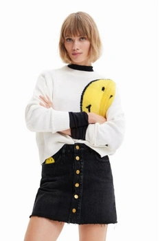 Sweter damski Desigual Smiley biały z buźką