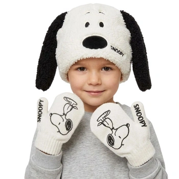 Komplet czapka rękawiczki Peanuts Snoopy zimowy piesek czarny r. 50