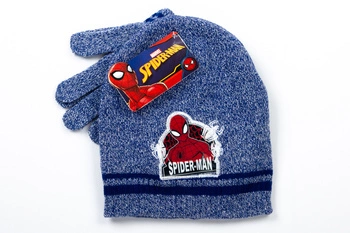 Komplet czapka rękawiczki Marvel Spiderman dla chłopca zimowy niebieska