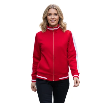 Bluza damska Zara zasuwana z lampasami czerwona