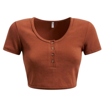 Bluzka damska Guess Addy krótka bawełniana brązowa