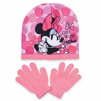 Komplet czapka rękawiczki Disney Myszka Minnie zimowa różowy dla dziewczynki