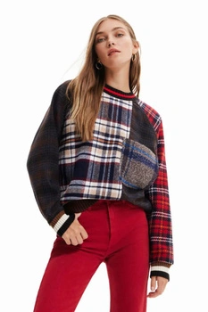 Sweter damski Desigual Bourboung wełniany w kratkę r. XS