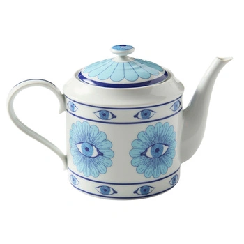 Imbryk dzbanek do herbaty Jonathan Adler Druggist porcelanowy biało-niebieski