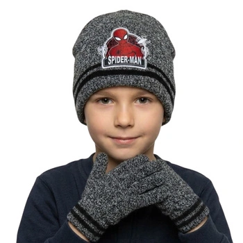 Komplet czapka rękawiczki Marvel Spiderman dla chłopca zimowy szary r. 52