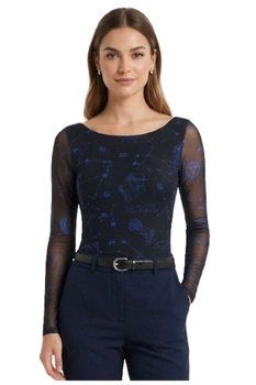 Body damski Desigual Gaua eleganckie czarne z astrologiczną grafiką