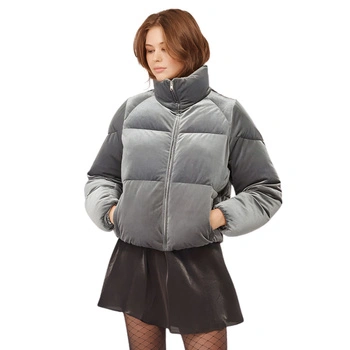 Kurtka damska Naf Naf pikowana welurowa szara