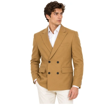 Marynarka męska Lacoste Slim Fit elegancka brązowa z lnem r. S/M