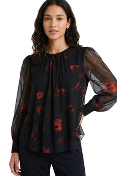 Bluzka damska Desigual Aleli siateczka czarna w kwiaty r. XS