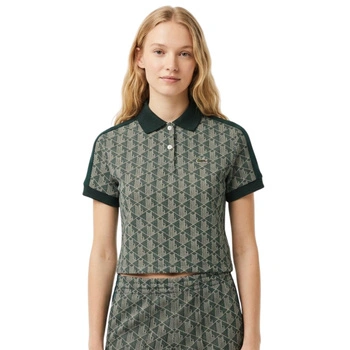 Koszulka damska Lacoste Contrast Collar Monogram crop top zielona r. XS