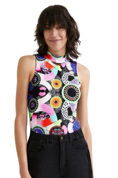 Body damski Desigual x M. Christian Lacroix Niza prążkowy wzorzysty na szelkach r. XL