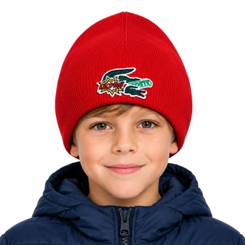 Czapka beanie dziecięca Lacoste czerwona z wełną r. S