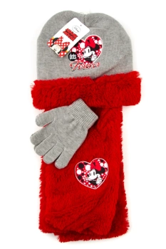 Komplet Disney Myszka Minnie czapka szalik rękawiczki dla dziewczynki zimowy czerwony