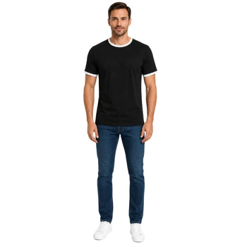 Koszulka męska Fruit of the Loom Ringer klasyczna czarna t-shirt r. M